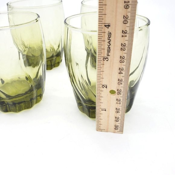 4  Anchor Hocking Ivy Green Glasses Park Central Star‎ Fire Swirl Short Drinking - Picture 4 of 5